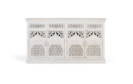 Buffet GINER Y COLOMER en bois de manguier, 4 portes et 4 tiroirs, couleur blanc vieilli - 180x40x90 cm